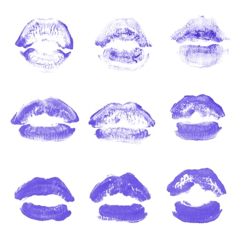 Preview: Female Lips Lipstick Kiss Print Set For Valentine Day And Love Collection Isolated On White