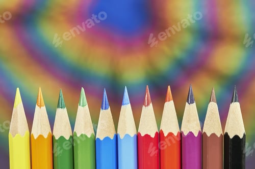 Preview: View Of Different Colored Crayons On Colored Background