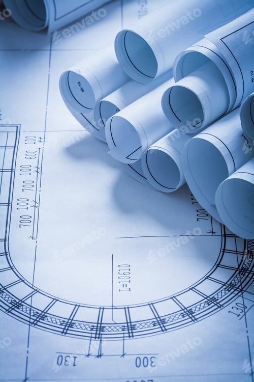 Preview: Composition Of Blueprint Rolls Construction Concept