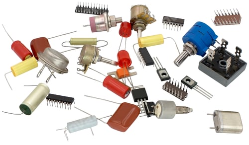 Preview: Powerful Semi-Conductor Diodes And Other Radio Components On A White Background