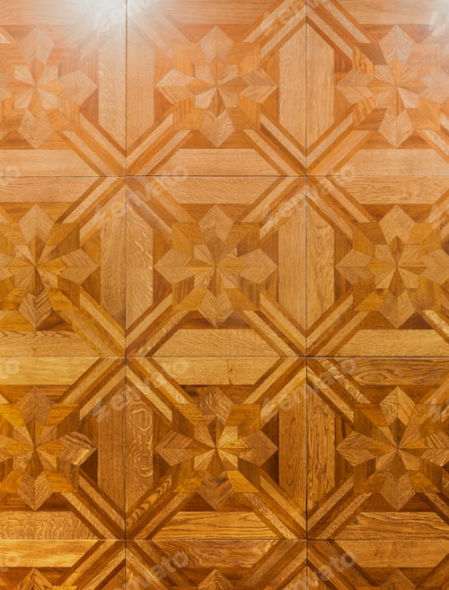 Preview: Beautiful Brown Lacquered Wooden Parquet With A Beautiful Shape. Luxury Parquet Texture.