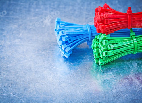Preview: Horizontal Version Of Cable Ties On Metallic Background Construction Concept.