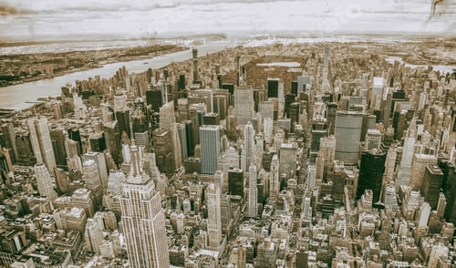 Preview: Aerial View Of Manhattan Skyline From The Sky On A Cloudy Day, New York City.