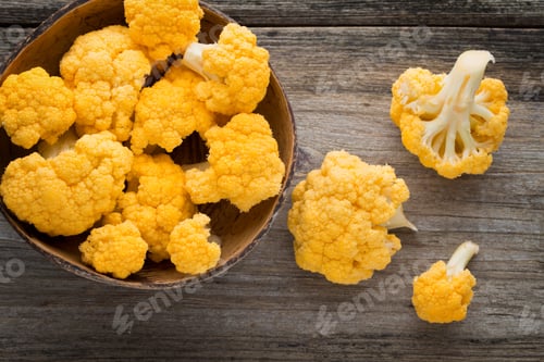 Preview: Rainbow Of Organic Cauliflower On The Wooden Table.