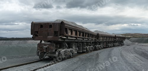 Preview: Panorama Of A Freight Railway Wagons For Transportation Of Bulk Materials Loaded With Crushed