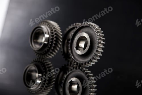 Preview: Big Metal Gears On Glossy Black Background