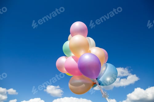 Preview: Colorful Balloons Done With A Retro Instagram Filter Effect. Concept Of Happy Birth Day In Summer