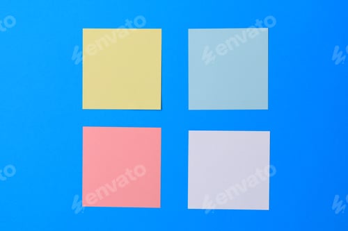 Preview: Blank Stickers On A Light Blue Background. Copy Space For Text Or Inscription