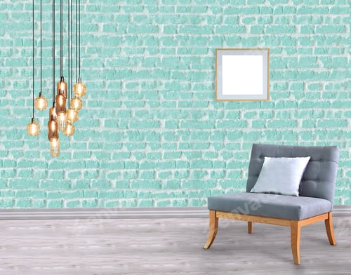 Preview: Chair and Light Fixture Against a Turquoise Brick Wall