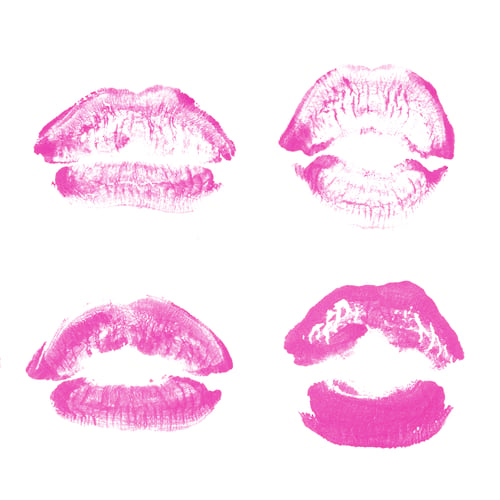 Preview: Female Lips Lipstick Kiss Print Set For Valentine Day And Love Collection Isolated On White