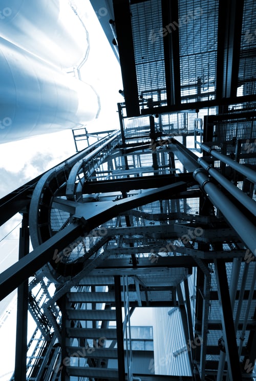 Preview: Industrial Zone, Steel Pipelines In Blue Tones