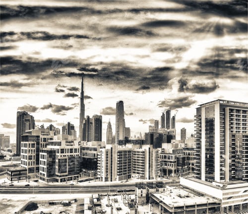 Preview: Sunset Lights Of Dubai Downtown, Aerial View.