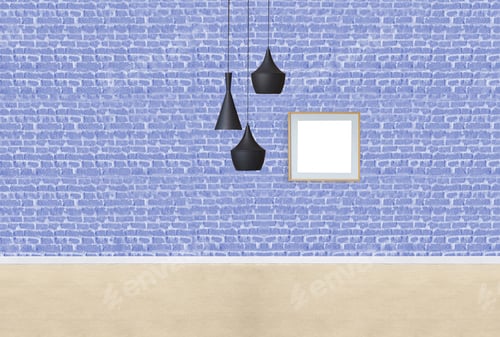 Preview: Interior with Blue Brick Wall and Modern Lamps