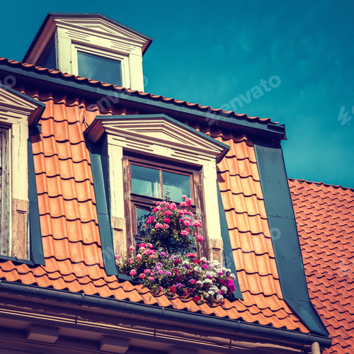 Preview: Window With Flower Box In Old Garret Roof.