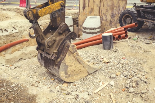 Preview: Sewer Network Reconstruction And Manholes Installation. Sanitary Sewer Replacement. Selective Focus