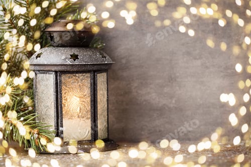Preview: Lantern With Christmas Tree, Christmas Decor. Greeting Card.