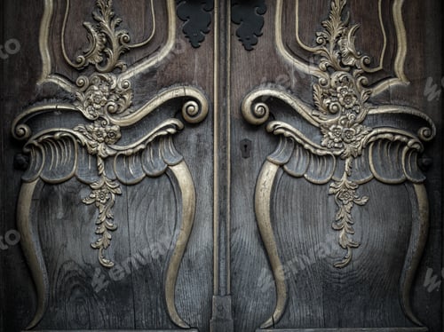 Preview: Old Wooden Door With Beautiful Decoration
