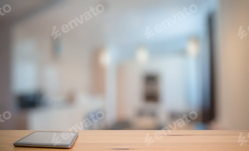 Preview: Tablet On Wooden Table In The Living Room