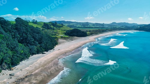 Preview: Hot Water Beach Aerial View On A Beautiful Sunny Day, New Zealand.