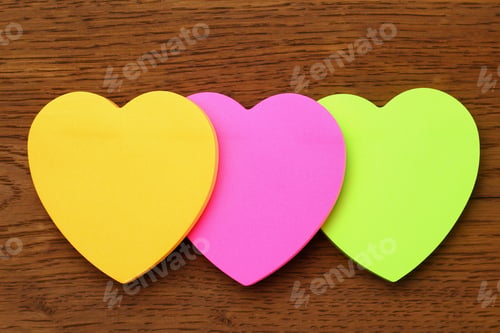 Preview: Three Blank Heart Shaped Stickers With Space For Text. Creative Symbolic Background On The Theme Of