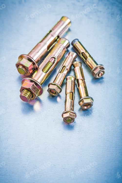 Preview: Vertical View Anchor Bolts For Concrete Walls And Nuts On Metallic Background Construction Concept