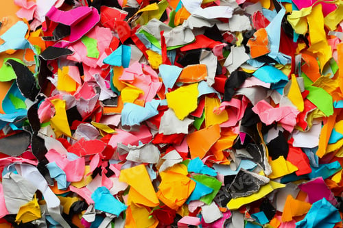 Preview: Torn Small Pieces Of Multi-Colored Paper, Bright Colorful Background