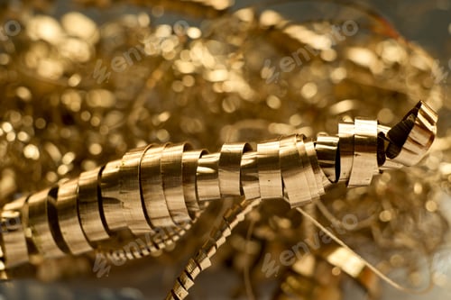 Preview: Bronze Copper Chip From Lathe, Metal Cutting, Metal Recycling Background.