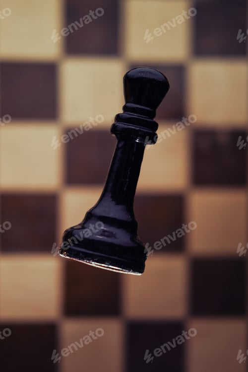 Preview: Black Chess Piece King And Old Shabby Chessboard. Tournament, Game And Study Of Chess, Concept