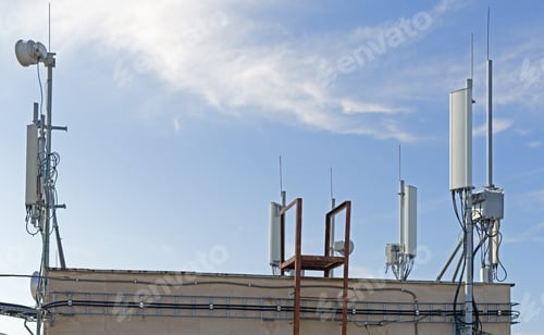 Preview: Tower With Aerials Of Cellular On A Background Blue Sky