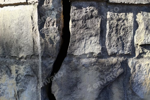 Preview: Huge Crack In A Vintage Old Stone Wall Of A Historic Building, Background