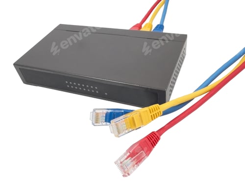 Preview: Closeup Of Network Cables And Router On White