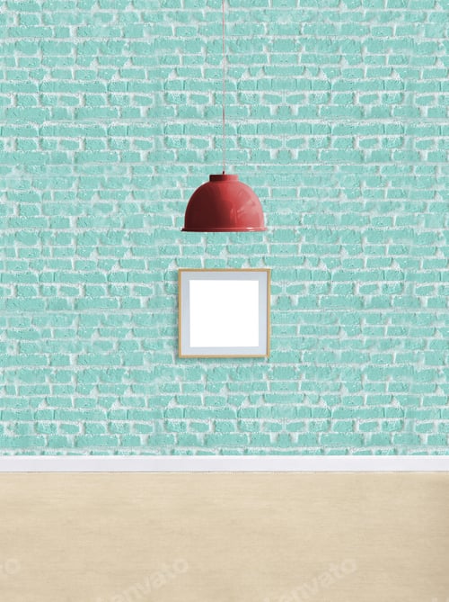 Preview: Green Stone Wall Empty Interior Decoration Modern Red Lamp And Wooden Floor Concept, Decorative And