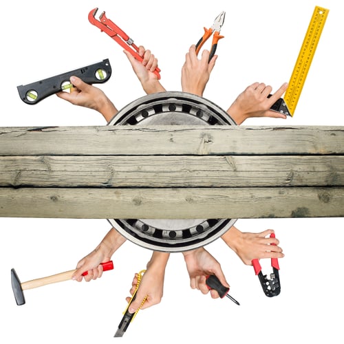 Preview: Peoples Hands Holding Tools On Isolated White Background