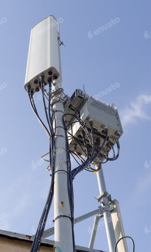 Preview: Tower With Aerials Of Cellular On A Background Blue Sky