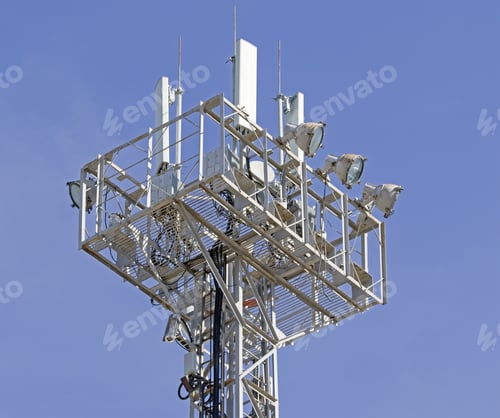 Preview: Tower With Aerials Of Cellular On A Background Blue Sky