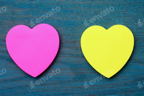 Preview: Two Blank Heart Shaped Stickers With Space For Text. Creative Symbolic Background On The Theme Of