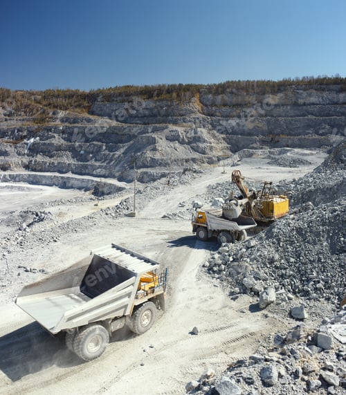 Preview: Heavy Mining Machinery In A Stone Quarry, Panorama.