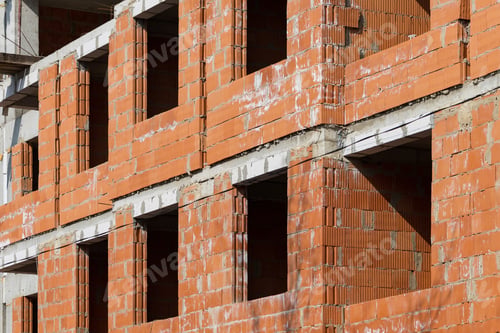 Preview: New Building Of A Red Brick Multi-Storey Residential Building. Background Under Construction