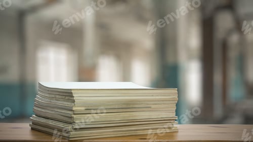 Preview: Stack Of Old Magazines On Wooden Table In The Living Room