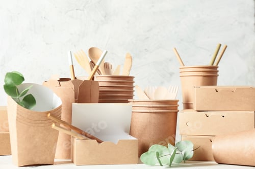 Preview: Eco Containers For Food And Drinks On Light Background