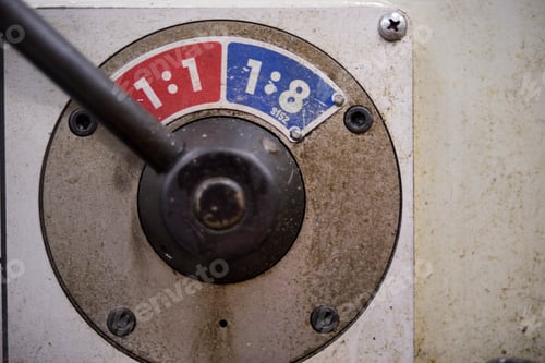 Preview: Old Metal Working Machine, Retro Lathe On Background.