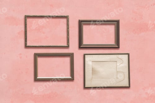 Preview: Old Wooden Frames On Pink Wall