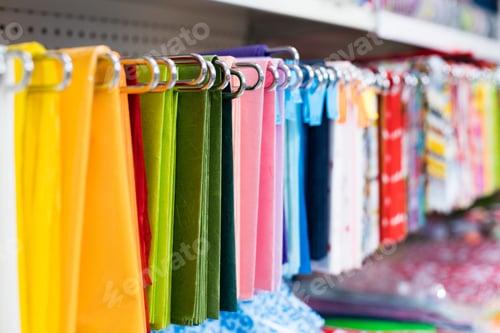 Preview: Row Of Different Vivid Colour Wrapping Paper On A Shelf In A Stationery Store, Close Up Selective