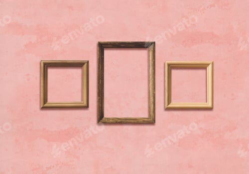 Preview: Old Wooden Frames On Pink Wall