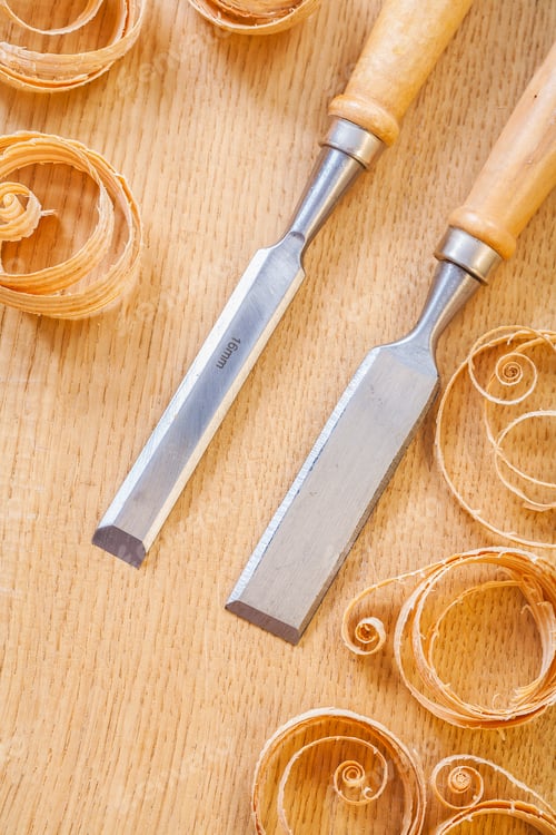 Preview: Chisels On Wooden Boards And Chips