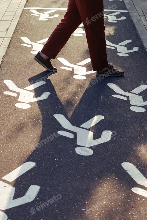 Preview: A Man Crosses The Road In A Summer Park On A Pedestrian Crossing