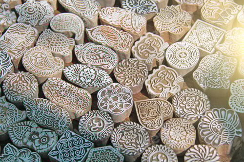 Preview: Wooden Stamps Printing Blocks Hand Carved By Artisans In India. Henna Stamps For Decorating The