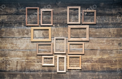 Preview: Vintage Poto Frames On Old Wooden Wall