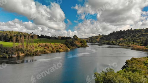 Preview: Aerial View Of Amazing Hills And River With A Beautiful Sky.