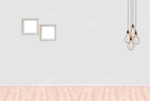 Preview: Contemporary Room Interior with Picture Frames and Lights